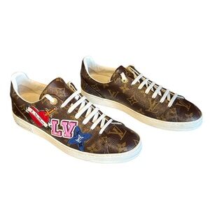 LOUIS VUITTON Frontrow Monogram LV Sneaker EU 38 US 8 Black Hearts Limited Patch